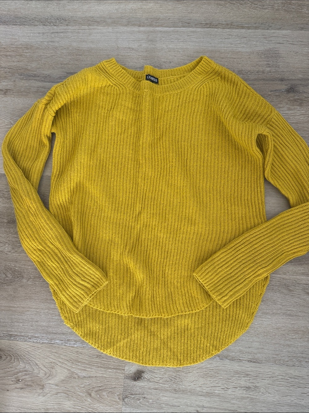 Express Mustard Yellow Ribbed Crewneck Sweater